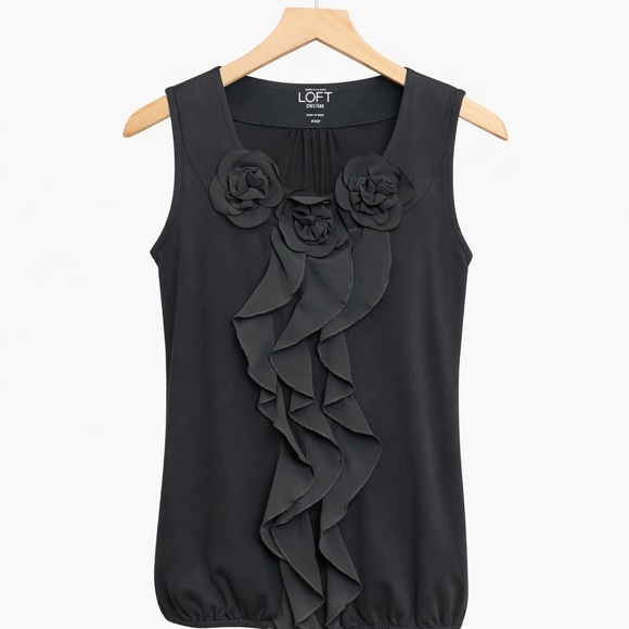 LOFT Tops - LOFT Cotton/Modal Sleeveless Top with Floral Ruffle Accents